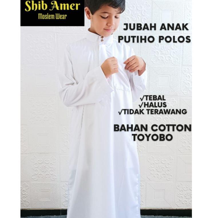 TERBARU Jubah Putih / Gamis Putih Anak Laki Laki. Putih Polos Kerah Tegak Thobe