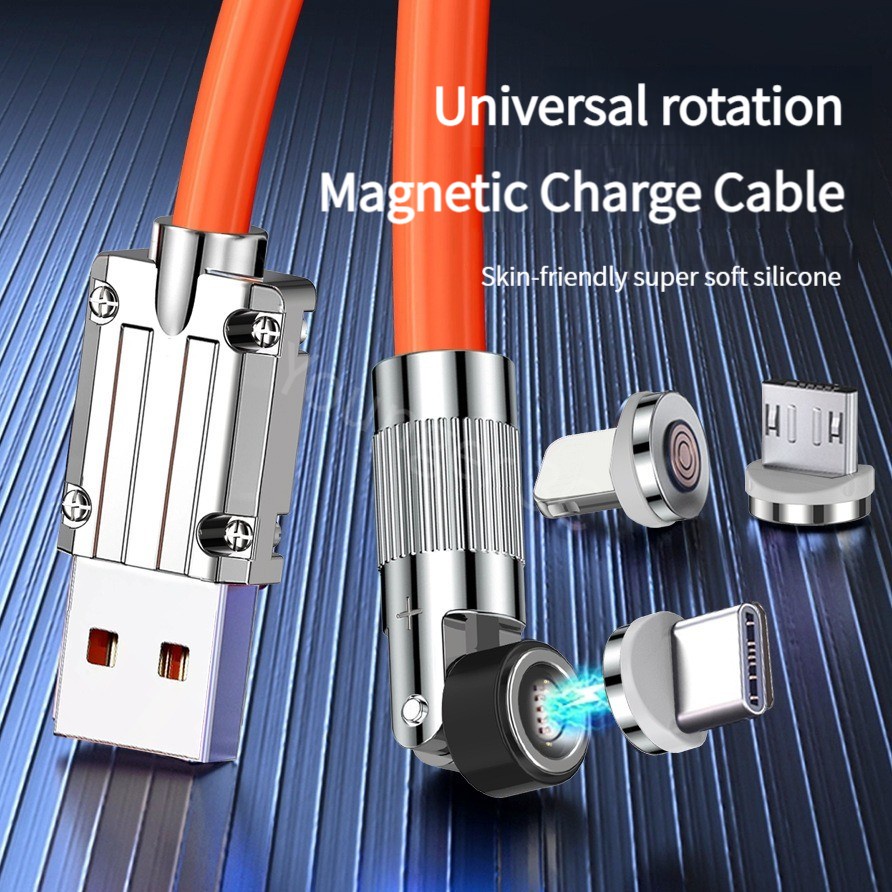 120w 6A Kabel Charge Super Cepat 1.2M/1.8M Silikon Cair 180derajat Atraksi Magnetik Rotasi Charger Line Untuk Game