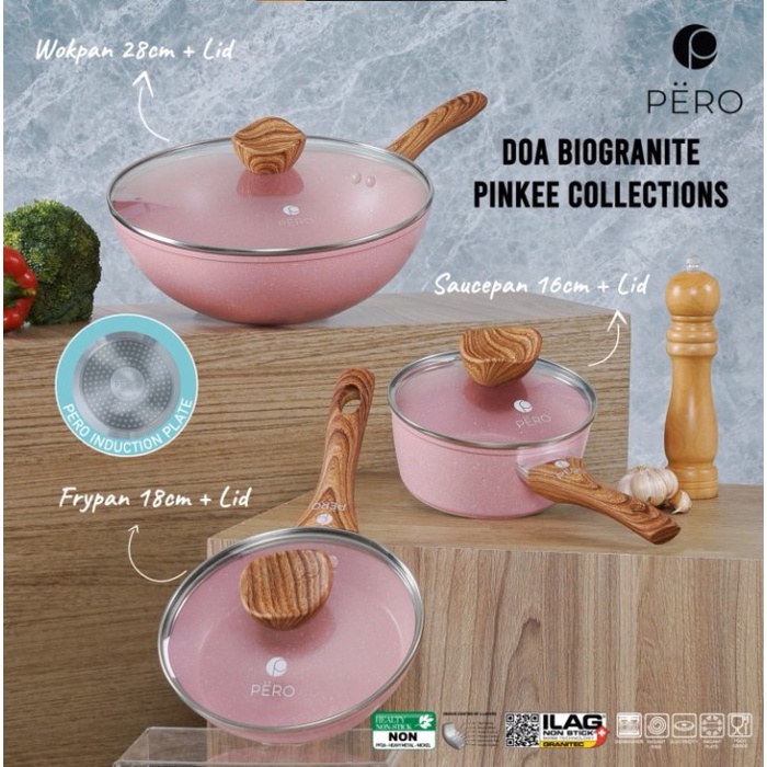 PERO DOA BIOGRANITE TRIO WOK 28CM, SAUCEPAN 16CM & FRYPAN 18CM