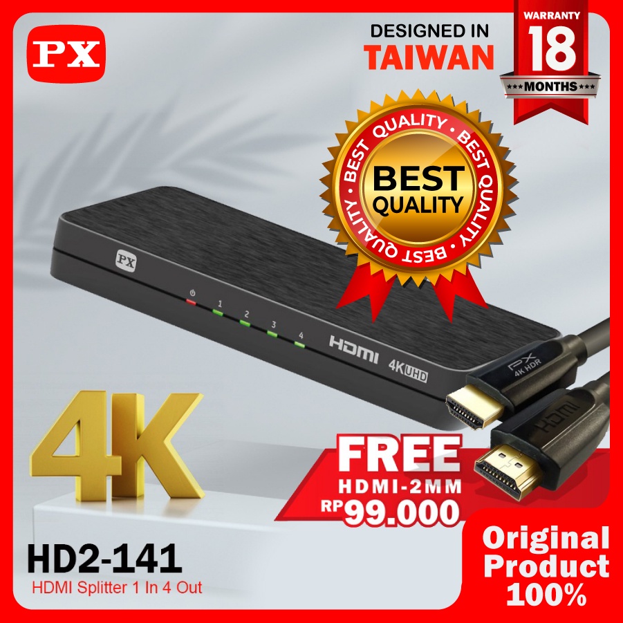 HDMI Splitter 1 input 4 output Video 4K HDR 2.0 PX HD2-141 Splitter HDMI 4 Port