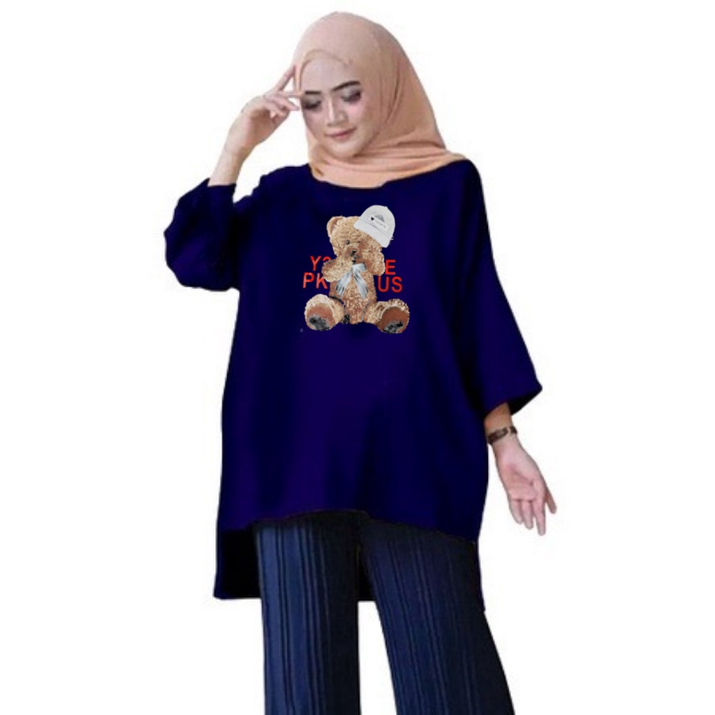 Atasan Baju Tunik Kaos Wanita Oversize LD 130 Cm Terbaru 2023 Viral Gambar DTF Bahan Kaos Babyterry . Atasan Baju Wanita Santai Tunik Wanita Dewasa Cewek Jumbo Kekinian Murah Big Size Beruang Topi