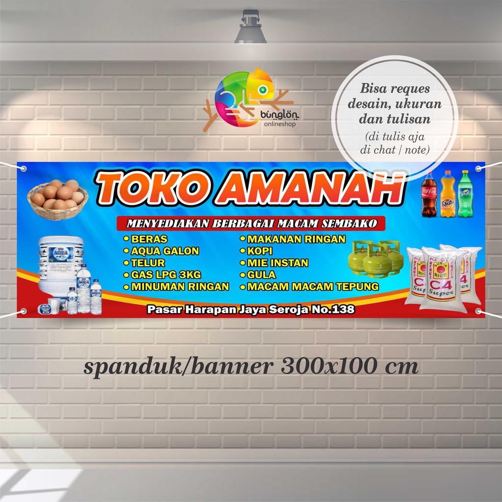 Size 300x100 Cm, Spanduk Banner Toko Warung Sembako