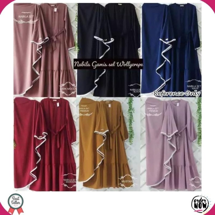 Gamis Wanita Syari Nabila Set Gamis Syari Polos Wollycrepe Terlaris U9M4