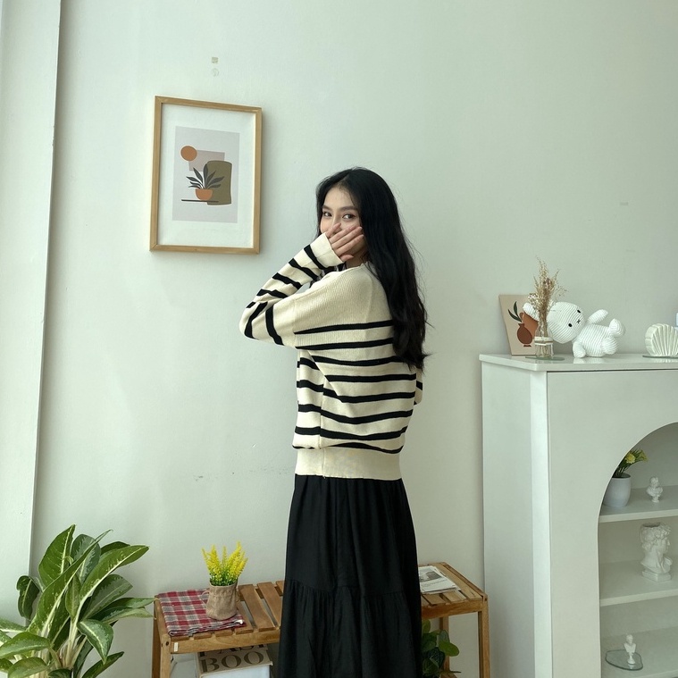 Rara Sweater Salur - Long Sleeve Top - Sweater Casual - Atasan Salur - Korean Look