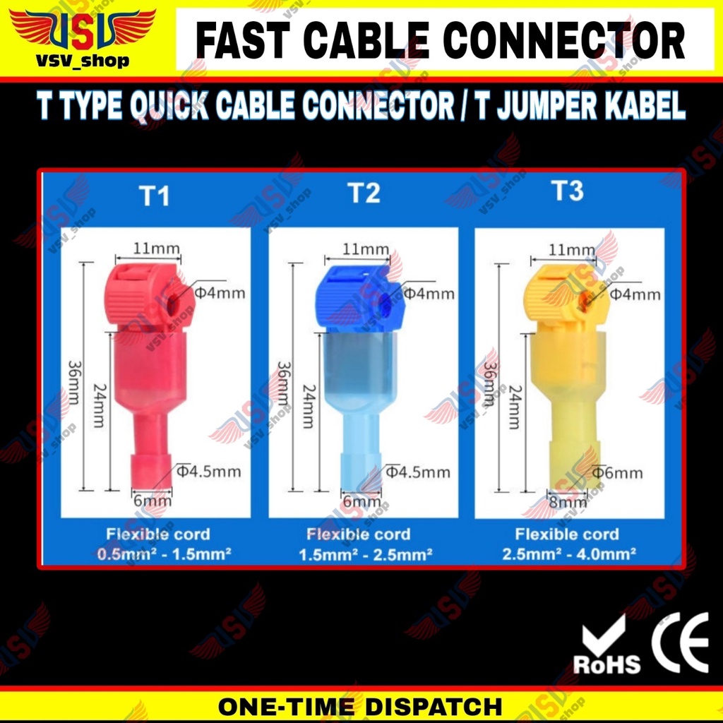 Konektor kabel listrik T Jumper Scotch Lock Quick Cable Connector Sambungan Kabel KUNING