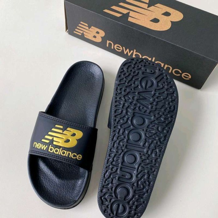 Sandal Pria sandal slop Distro big size Sendal pria ukuran jumbo 46 47 48 - black gold, 45(X2G1) San
