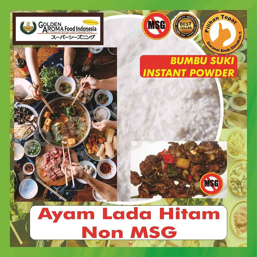 

BUMBU STEAMBOAT Ayam Lada Hitam Non MSG 1Kg Suki Instan Shabu Hotpot Black Pepper Chicken Tanpa MSG Kiloan 1 Kg Halal Sabu Kuah Soup Original Stemboat Steambot Steamboot Sukiyaki Grill Bakar Instant Gafi Seasoning Powder Murah Enak Terbaik Premium Promo