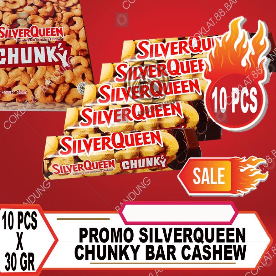 

✥ Silverqueen Chunky Bar 30 Gr Isi 10 pcs Cashew Almond Coklat, Cokelat Silver Queen Chungky Bar 10 Batang X 30 Gr Ex 33 Gram ChunkyBar 30 gram ♣