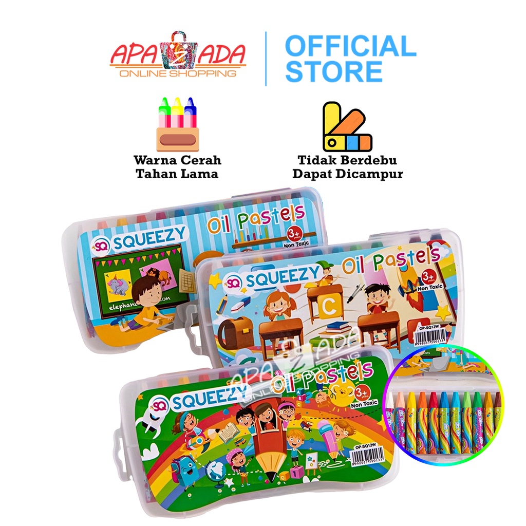 

Apazada Crayon Oil Pastel Non Toxic 12 Warna / Krayon Minyak High Pigment / Krayon Candy Stick OP-SQ12W