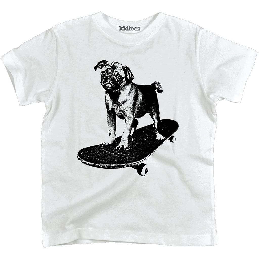 KAOS Instant Message Skateboard, Pug - Toddler Short Sleeve T-Shirt White