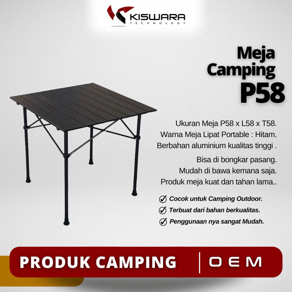 Portable Folding Camping Table P58 x L58 x T58 [Black]