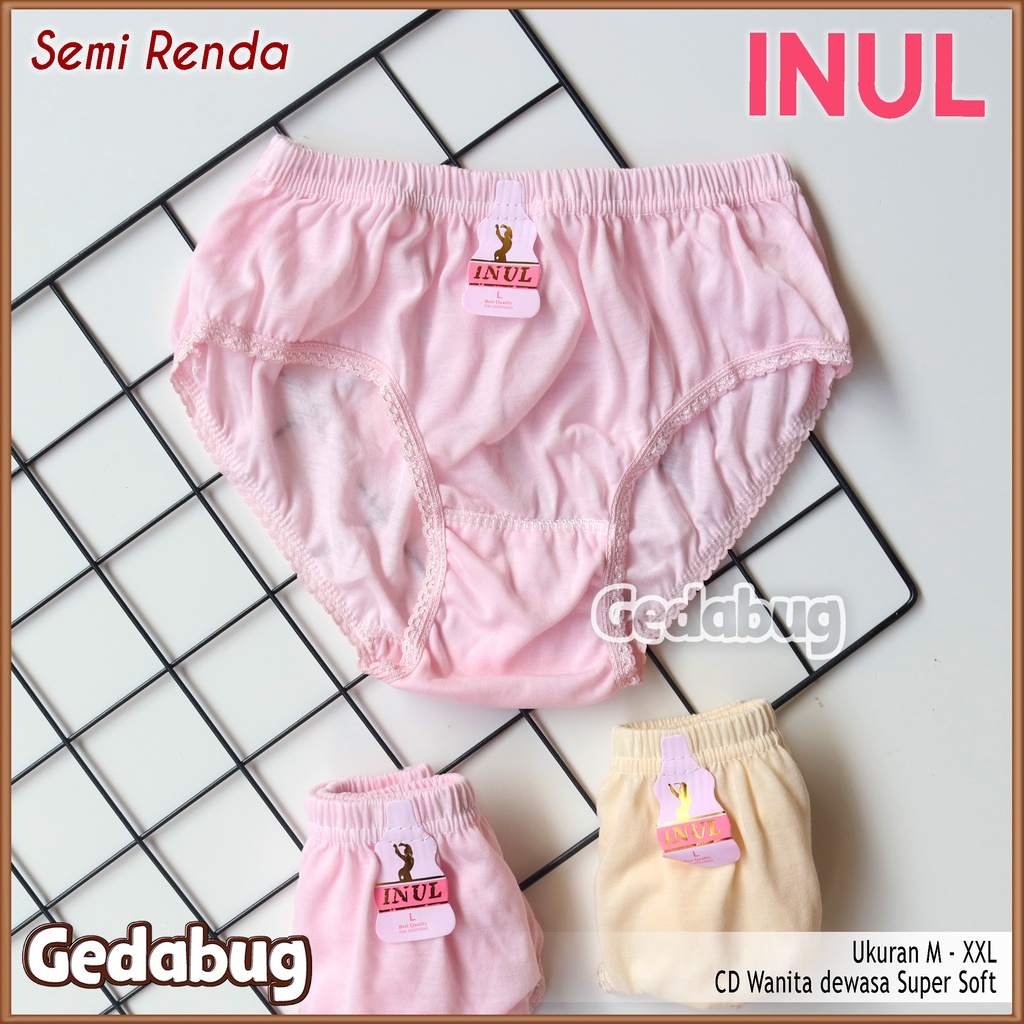 3 Pcs - CD Wanita INUL Karet kerut semi Renda | Celana dalam wanita dewasa Berkualitas | Gedabug