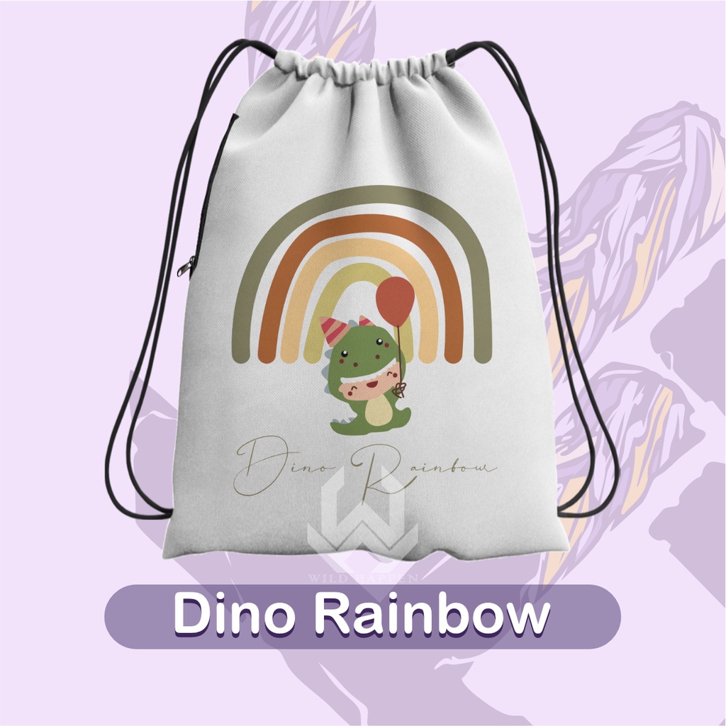 Tas Serut / String Bag Full Print Dino Rainbow