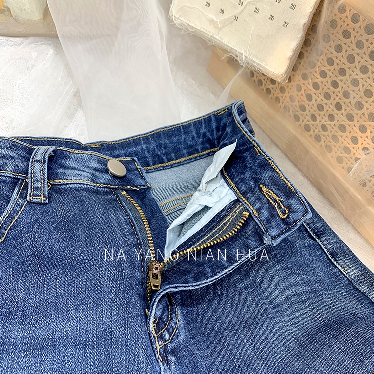 Biru Boyfriend Jeans Wanita / Highwaist Ada Melar Celana Denim/ Skinny Jeans Wanita /90CM Jeans