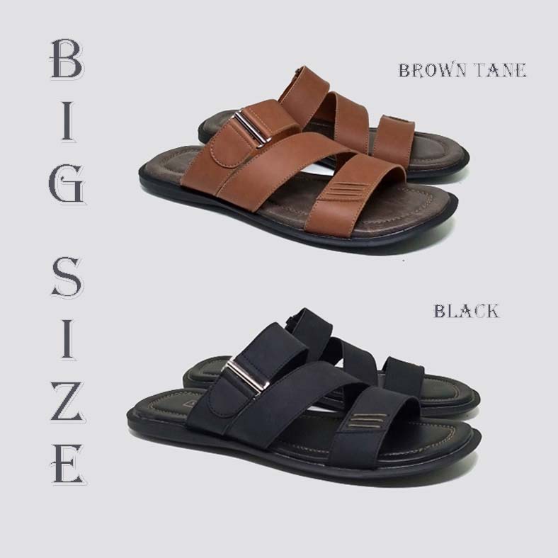 DAIZEN FOOTWEAR | Sandal Pria Big Size Slide Leather / Sendal Flat Cowok Ukuran Besar Jumbo 44 45 46 47