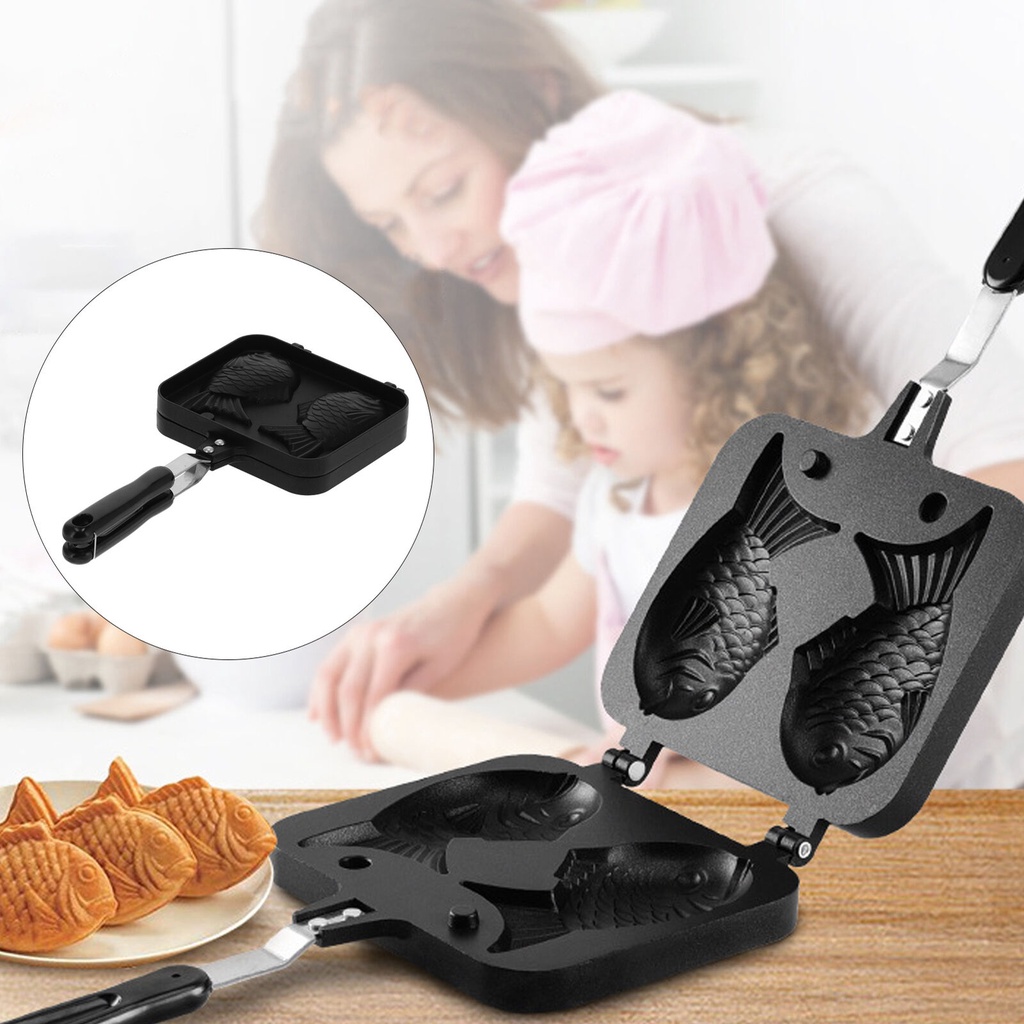 Cetakan TAIYAKI WAFEL MAKER Teflon Marble Cetakan Kue Dua ikan teflon Anti lengket Waffle bungeoppang pan japan DIY Baking Mold