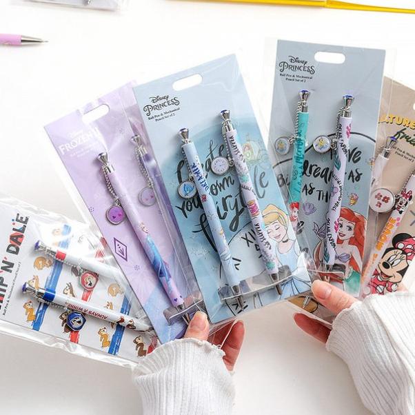 

ORIGINAL Disney Stationary Cartoon Mickey Minnie Diamond Pen +mechanical pencil 92C12