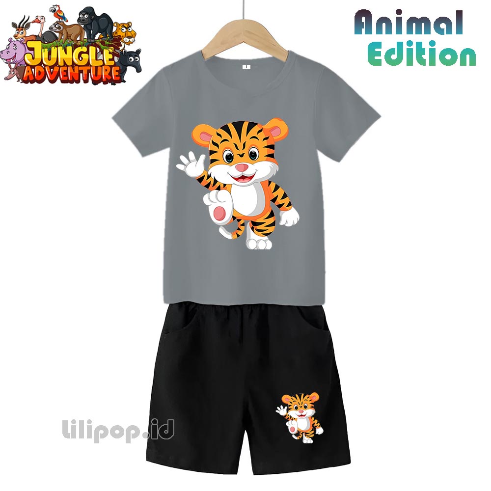 Baju Anak Stelan Kaos 3/4 Tiger Cowok Cewek  Usia 1 - 4 Tahun Celana Pendek Harian