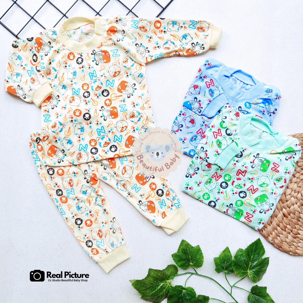 Baby.ou - Setelan Piyama Baju Bayi Lengan Panjang Celana Panjang Usia 3-12 Bulan Motif Karakter Hippo / Baju Tidur Bayi / Setelan Baju Bayi Laki-laki