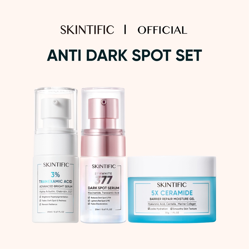 SKINTIFIC Anti Dark Spot Paket Skincare 3pcs Symwhite 377 Serum + Tranexamic Acid Serum + Symwhite377 Moisturizer Gel
