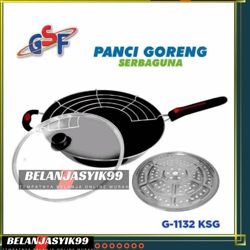 RECOMENDED PANCI WAJAN GORENG PENGGORENGAN SERBAGUNA TEFLON TUTUP KACA  UK 32CM GSF 1032K / GSF -103