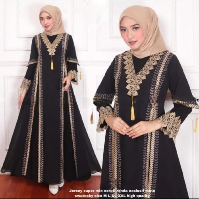 Gamis Abaya Turkey Jellita - Hitam, M(C9W9) Gamis Turki Terbaru Abaya Mewah ORIGINAL BISA COD REAL P