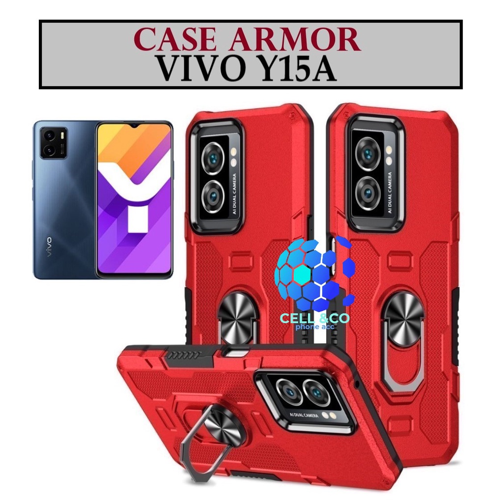 Case Armor VIVO Y15A Iring Cincin Magnetic Kesing Hp Protect kamera Premium Hard Case Standing Robot Pelindung Kamera