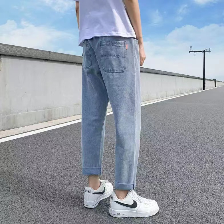 Celana Jeans pria Korean style Celana panjang pria biru straight loose jeans celana kulot celana sobek pria celana karet celana dasar cutbray jeans celana panjang cowok 2023