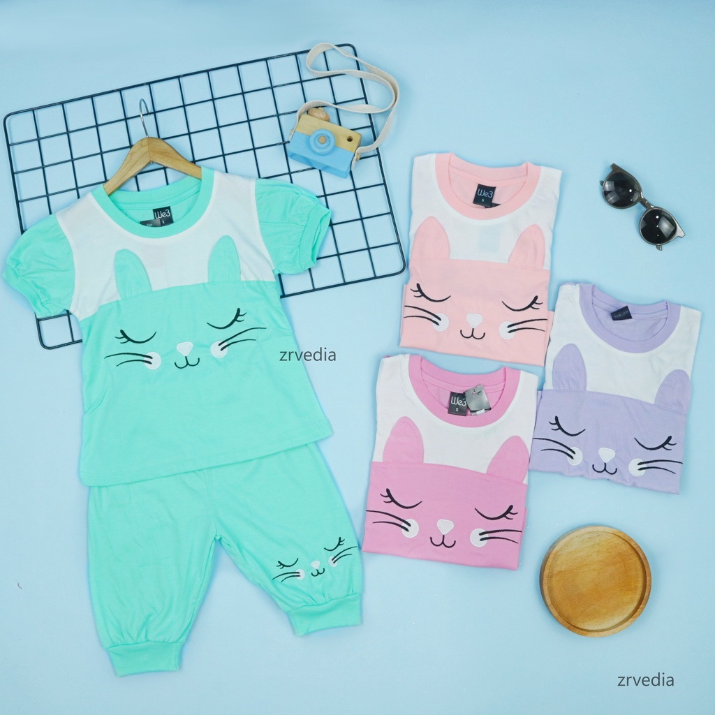 (KATUN) Set Bare Bears Size 1-10 Tahun / Baju Tidur Daily Anak Perempuan Setelan Karakter Kaos Lengan Pendek Celana Pendek