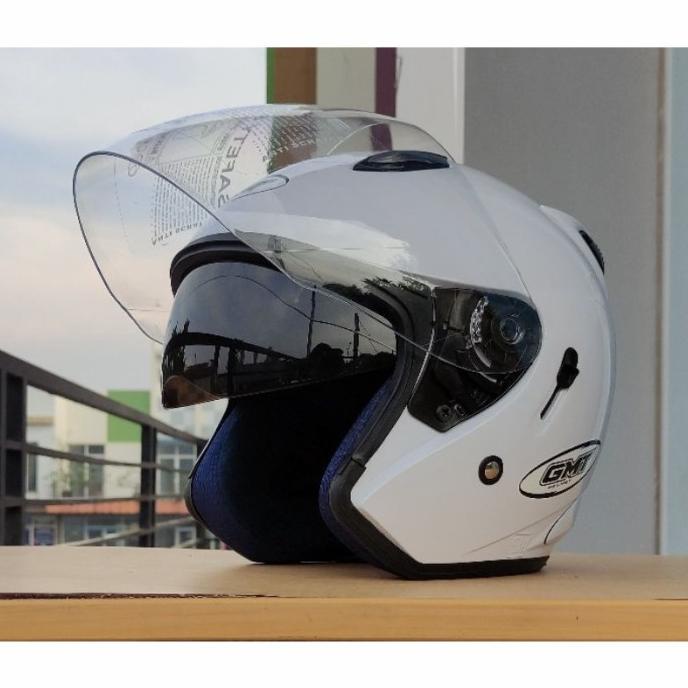 HELM HALF FACE GMT/HELM DOUBLE VISOR/HELM MOTOR SNI/HELM MURAH/PUTIH -