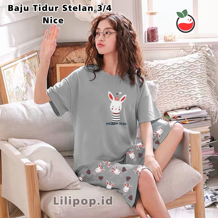 Baju Tidur Stelan 3/4 All Size Standar Nice Wanita Baby doll Celana Pendek Dewasa Allsize Kulot