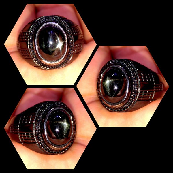 Cincin Batu Akik Tanam Premium Black Safir Star Elegan FS21