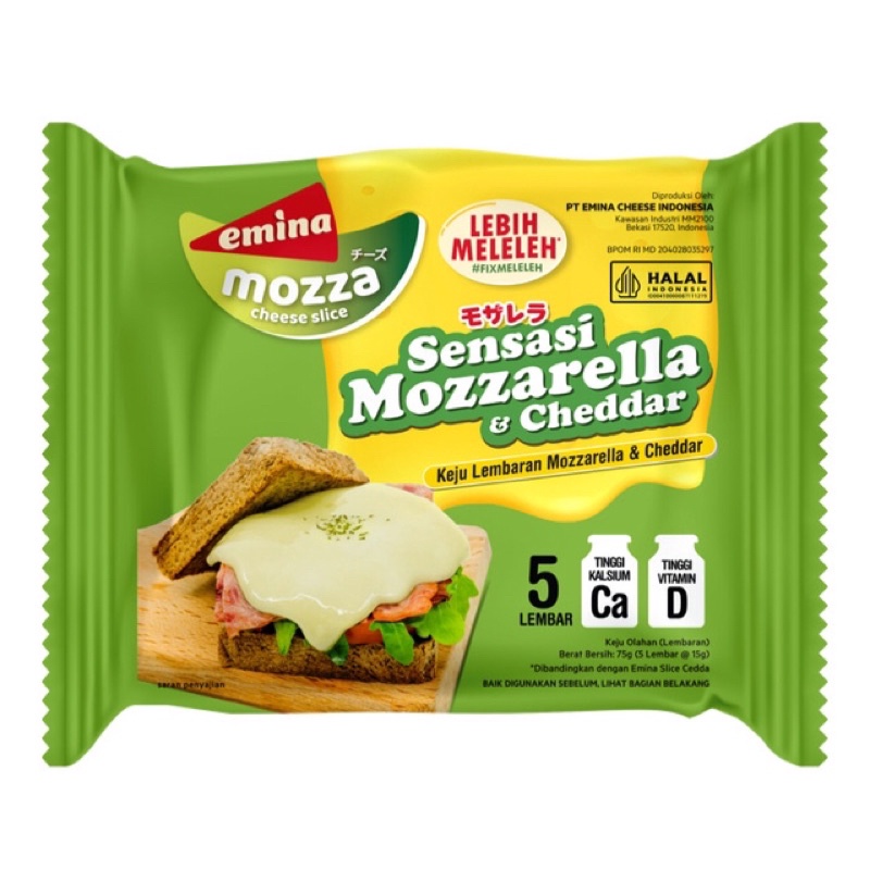 Emina Slice Mozza Cheddar Cheese isi 5 x 15gr Keju Mozzarella Lembaran