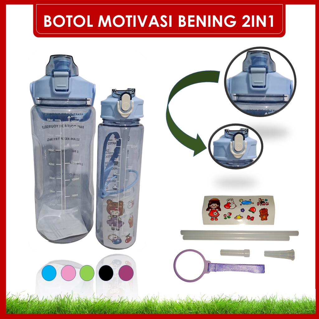 DEOSOFFICIAL -- BOTOL MINUM VIRAL MOTIVASI BENING 2IN1 KAPASITAS 2L DAN 1L ML-BM312