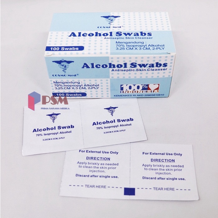 Alcohol Swab 100s Cosmomed / Kapas Tisu Tissue Alkohol Pads One Swab
