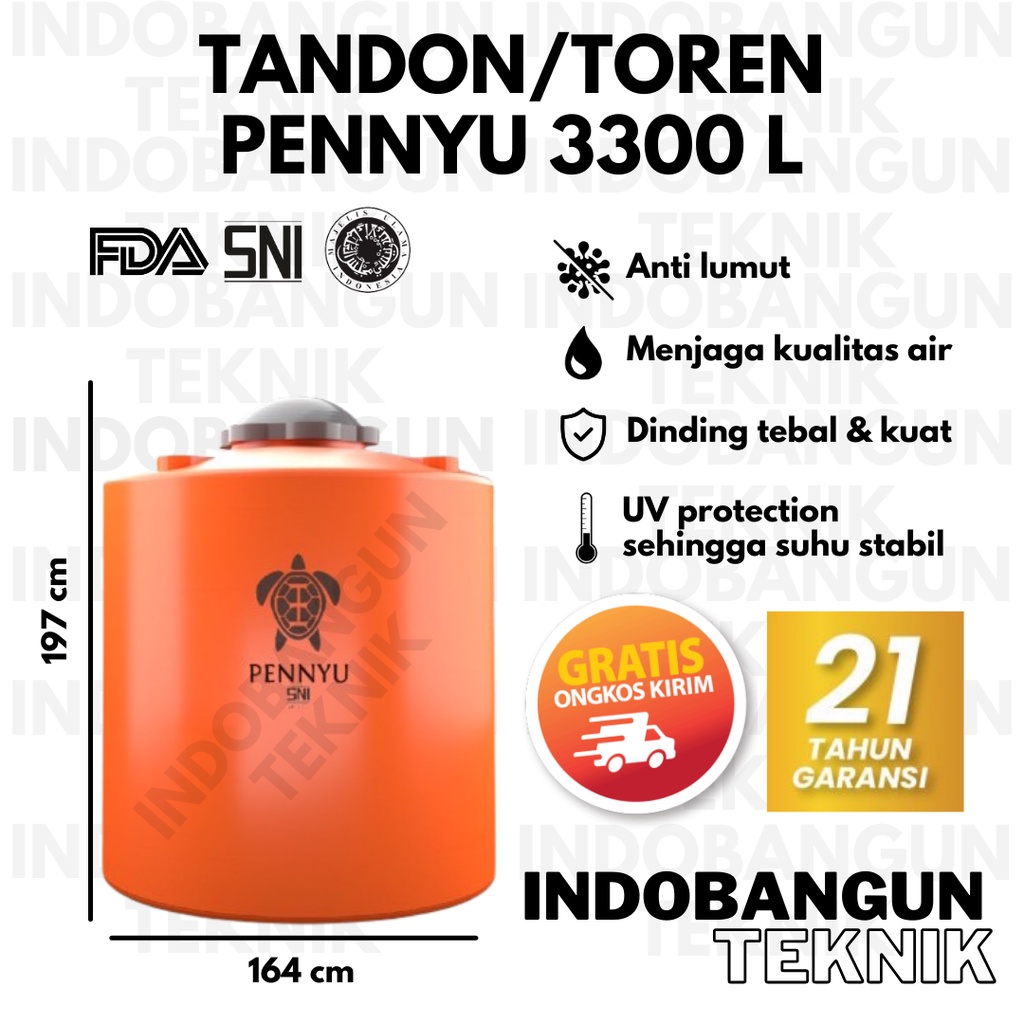 Toren Tangki Tandon Air Pennyu 3000 Liter 3300 Liter Murah Anti Lumut Garansi 21 Tahun Kuat Penyu