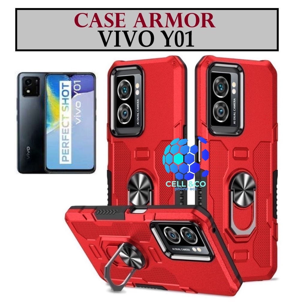 Case Armor VIVO Y01 Iring Cincin Magnetic Kesing Hp Protect kamera Premium Hard Case Standing Robot Pelindung Kamera