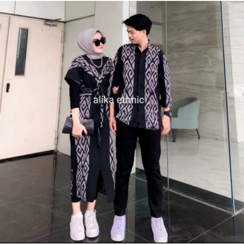 Baju Tenun Couple Dress Clara Hitam Baju Couple Pasangan Kondangan simple elegan Tahun Baru 2026