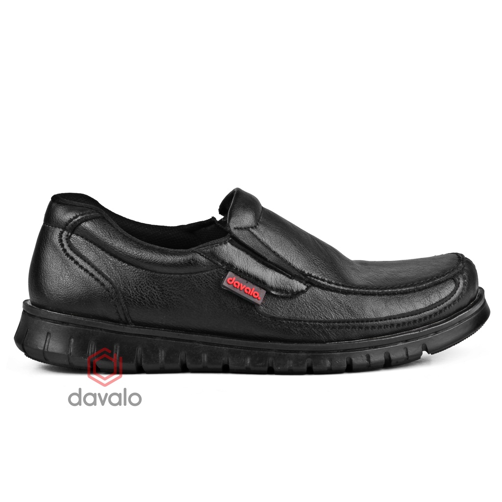 Sepatu Pantofel Pria Kulit Kerja Kantor Casual d091 Kasual Sol Karet Slip On Hitam