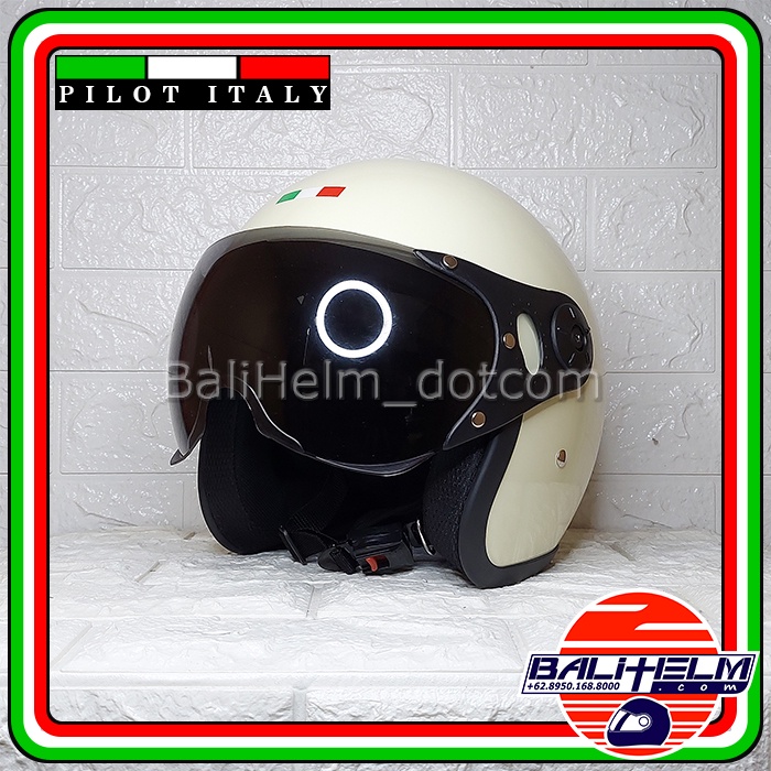 Helm Retro Pilot Italy Cream Glossy