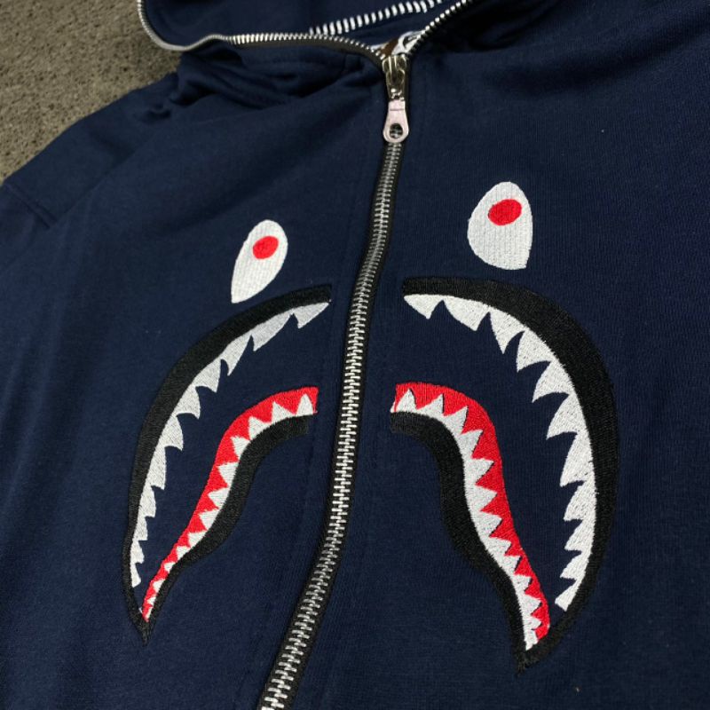 HOODIE ZIPPER BAPE NAVY FULL TAG LABEL CASUAL HYPE