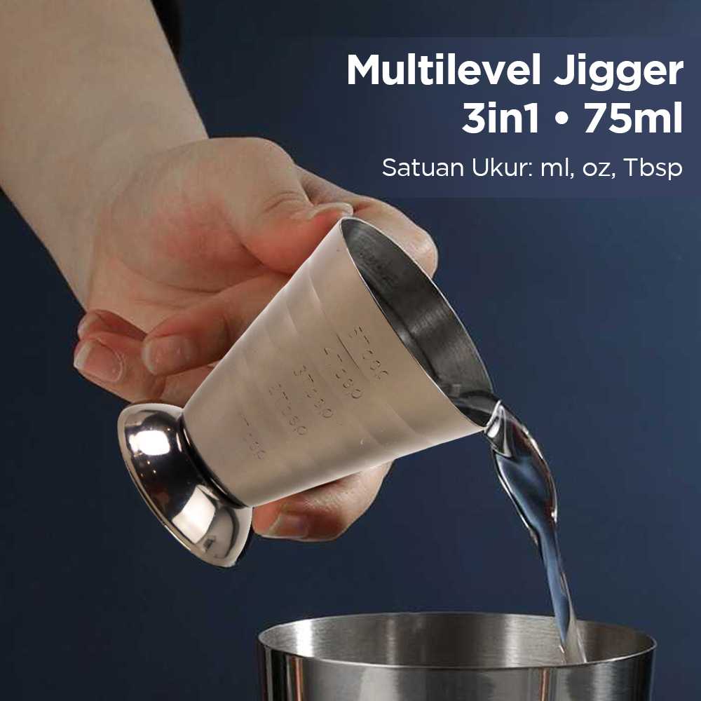 (BISA COD) FTIHSHP GeweYeeli Gelas Ukur Bartender Multilevel Jigger Bar 3in1 75ml - SS304