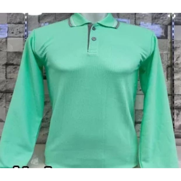 kaos kerah Pria/wanita Lengan Panjang warna Hijau Mint-biru-hitam-merah-navi-green-abu-marun