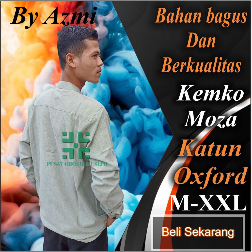 Baju Moza Kemko Tangan Panjang Hijau Kemeja Koko by Moza Bahan Oxford High Premium Quality