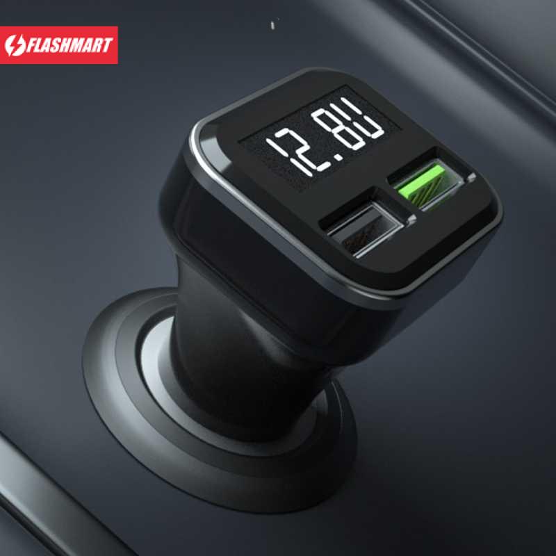 Flashmart Car Charger Smartphone 2 Port 3.1A QC3.0 LCD Display - KN315