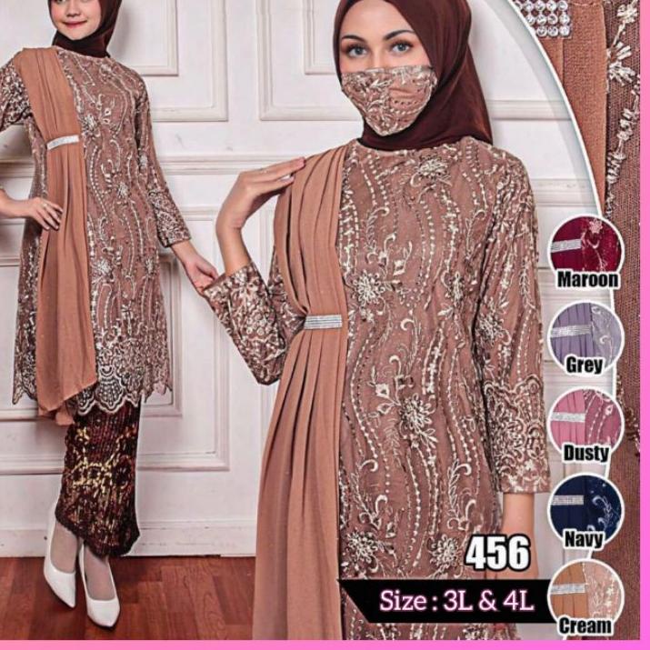 ✈ Tunik Brukat Jumbo - Tunik Brukat Selendang - Dress Kebaya  - Kebaya Modern (Free Hijab) ♖