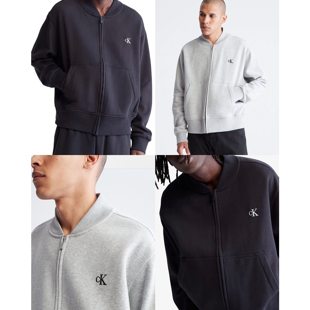 CK Relaxed Fit Archive Logo Fleece Bomber Jacket