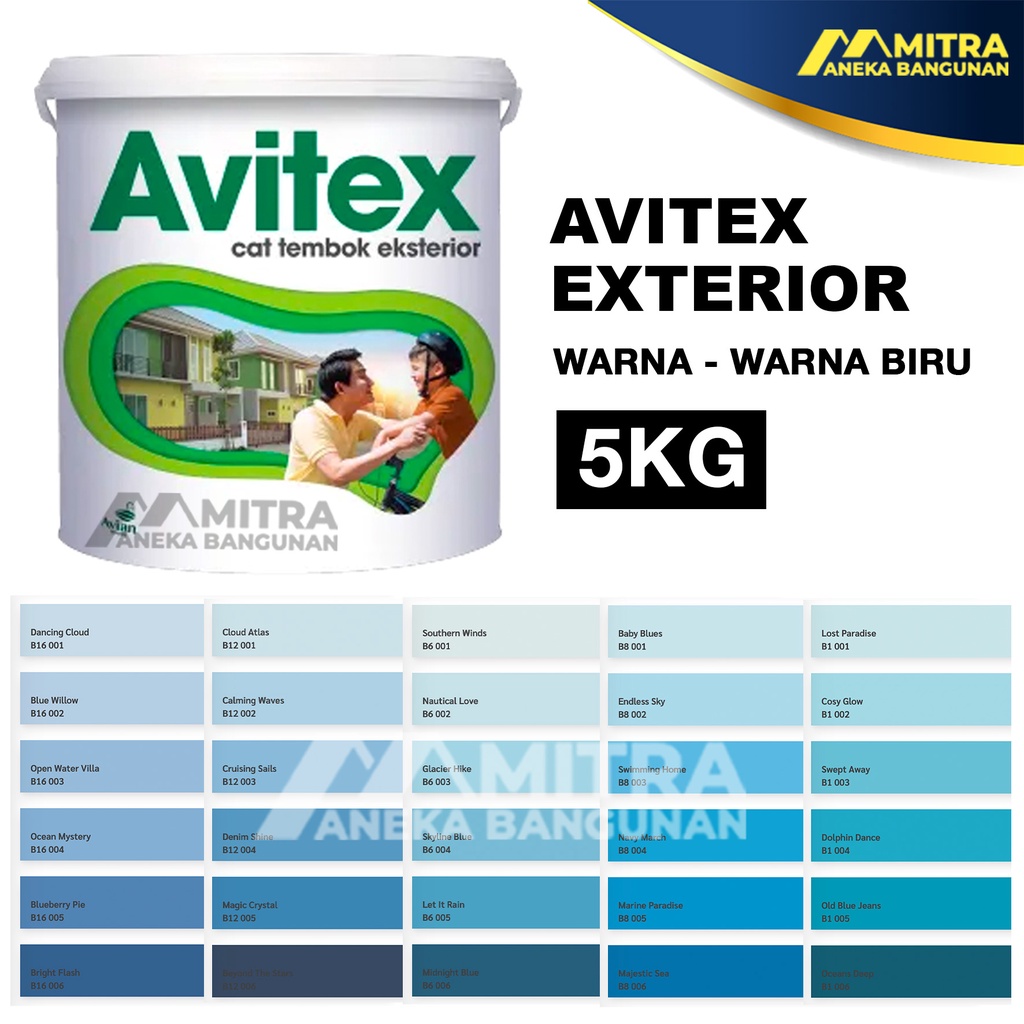 AVITEX EXTERIOR 5 KG / CAT TEMBOK AVIAN / WARNA BIRU BLUE