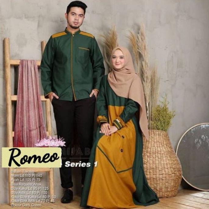 MURAH Baju Gamis Couple Dress Koko Busui ROMEO Warna Dark Green Hijau Botol