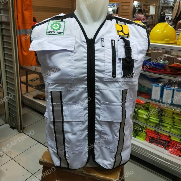 TERMURAH SAFETY VEST/ ROMPI KERJA SAFETY SCOTLIGHT 3M warna putih free logo /VEST RAJUT/VEST